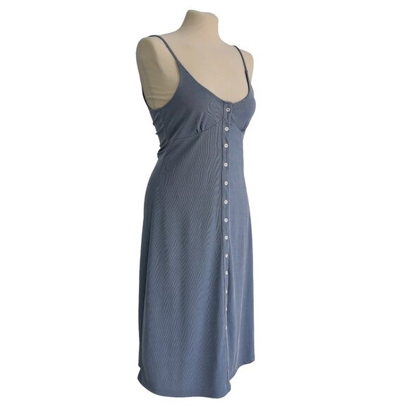 Zara Blue Midi Slip Dress Strappy Button Front Minimalist Summer Casual  Small - Picture 2 of 6
